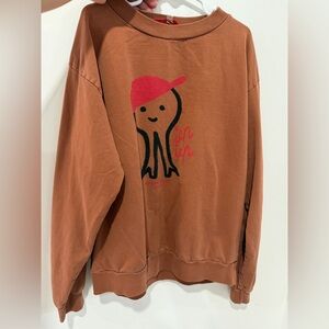 Kids Crewneck Sweatshirt in Rust Brown with Red Graphic